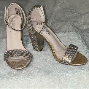 Davids Bridal Crystal Block Heel Sandals with Shimmering Accents